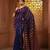 Blue and orange cotton handwoven soft saree with stripe pattern