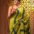 Mustard and teal cotton handwoven soft saree with stripe pattern