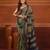 Ecru and blue cotton handwoven soft saree with stripe pattern