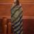 Ecru and blue cotton handwoven soft saree with stripe pattern