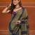 Ecru and blue cotton handwoven soft saree with stripe pattern