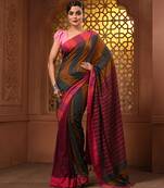 Multicolor cotton handwoven saree with stripe gheecha pallu