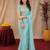 Sky blue soft shimmer chiffon embroidery work saree with unstitched blouse piece