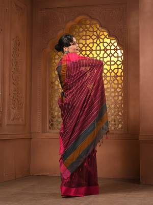 Multicolor cotton handwoven saree with stripe gheecha pallu 2
