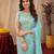 Sky blue soft shimmer chiffon embroidery work saree with unstitched blouse piece