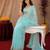 Sky blue soft shimmer chiffon embroidery work saree with unstitched blouse piece