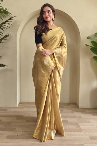 light golden coloer Zari All Over Pichwai Pattern Tilak Butti Motifs tissue saree
