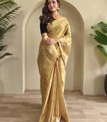 light golden coloer Zari All Over Pichwai Pattern Tilak Butti Motifs tissue saree