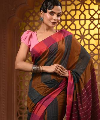Multicolor cotton handwoven saree with stripe gheecha pallu 5