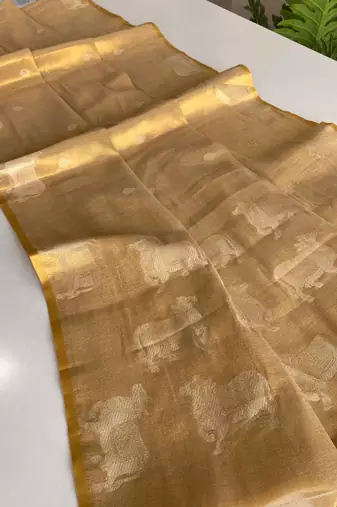 light golden coloer Zari All Over Pichwai Pattern Tilak Butti Motifs tissue saree