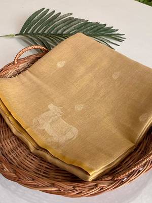 light golden coloer Zari All Over Pichwai Pattern Tilak Butti Motifs tissue saree 3