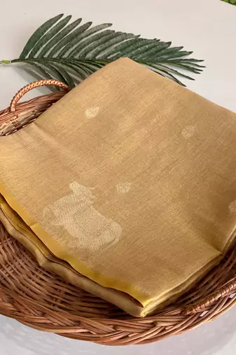 light golden coloer Zari All Over Pichwai Pattern Tilak Butti Motifs tissue saree