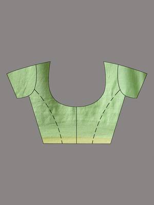 Baby pink and light green cotton handwoven half n half saree with stripe pattern 4