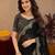 Black soft shimmer chiffon embroidery work saree with unstitched blouse piece
