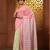 Flamingo pink and tea green cotton handwoven half n half saree with stripe pattern