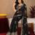 Black soft shimmer chiffon embroidery work saree with unstitched blouse piece