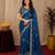Royal blue soft shimmer chiffon embroidery work saree with unstitched blouse piece