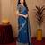 Royal blue soft shimmer chiffon embroidery work saree with unstitched blouse piece