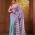 Violet and mint green cotton handwoven half n half saree with stripe pattern