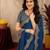Royal blue soft shimmer chiffon embroidery work saree with unstitched blouse piece