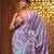 Violet and mint green cotton handwoven half n half saree with stripe pattern