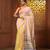 Yellow and pink cotton handwoven half n half saree with stripe pattern