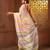 Yellow and pink cotton handwoven half n half saree with stripe pattern