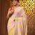Yellow and pink cotton handwoven half n half saree with stripe pattern