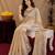 Beige soft shimmer chiffon embroidery work saree with unstitched blouse piece