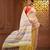 Yellow and pink cotton handwoven half n half saree with stripe pattern