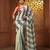 Tea green and grey cotton handwoven half n half saree with stripe pattern