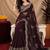 Wine soft shimmer chiffon embroidery work saree with unstitched blouse piece