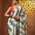 Tea green and grey cotton handwoven half n half saree with stripe pattern