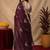 Wine soft shimmer chiffon embroidery work saree with unstitched blouse piece