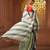 Tea green and grey cotton handwoven half n half saree with stripe pattern