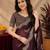Wine soft shimmer chiffon embroidery work saree with unstitched blouse piece
