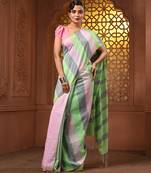Multicolor cotton colorblocked handwoven half n half saree