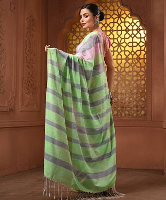 Multicolor cotton colorblocked handwoven half n half saree 2