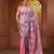 Flamingo pink and sky blue cotton handwoven half n half saree with stripe pattern