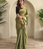 light olive coloer Zari All Over Pichwai Pattern Tilak Butti Motifs tissue saree