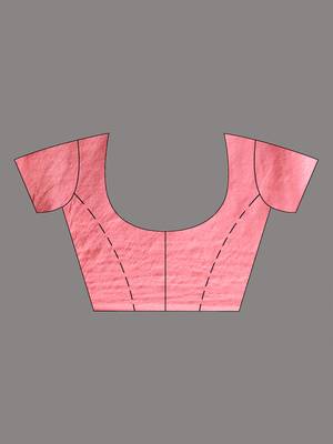 Flamingo pink and sky blue cotton handwoven half n half saree with stripe pattern 4