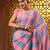 Flamingo pink and sky blue cotton handwoven half n half saree with stripe pattern