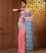 Multicolor cotton colorblocked handwoven half n half saree