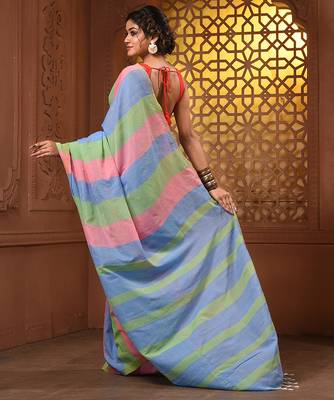 Multicolor cotton colorblocked handwoven half n half saree 2