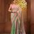 Light green and punch pink cotton handwoven half n half saree with stripe pattern