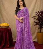 Lavender  soft net sequence emboidery saree with unstitched blouse piece