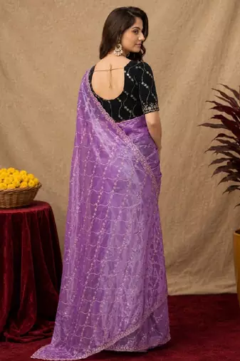 Lavender  soft net sequence emboidery saree with unstitched blouse piece