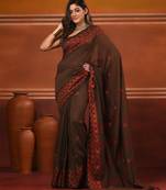 Brown cotton handwoven soft saree with texture pattern