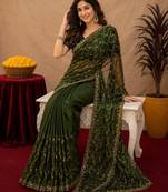 Green  soft net sequence emboidery saree with unstitched blouse piece