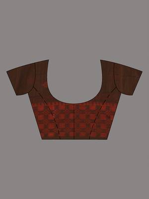 Brown cotton handwoven soft saree with texture pattern 4